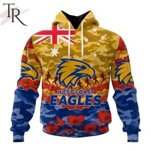 AFL West Coast Eagles Special ANZAC Day Design Lest We Forget Hoodie