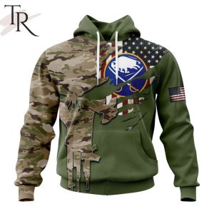 Custom Name And Number NHL Buffalo Sabres Special Camo Skull Design Hoodie