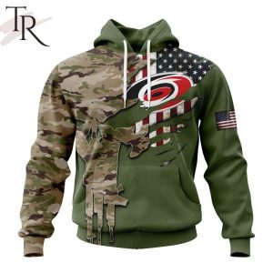 Custom Name And Number NHL Carolina Hurricanes Special Camo Skull Design Hoodie