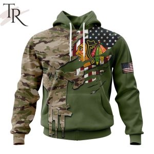 Custom Name And Number NHL Chicago Blackhawks Special Camo Skull Design Hoodie