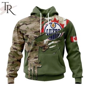 Custom Name And Number NHL Edmonton Oilers Special Camo Skull Design Hoodie