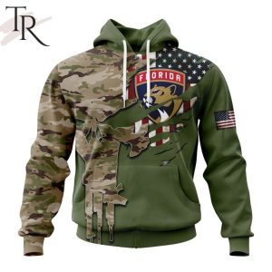 Custom Name And Number NHL Florida Panthers Special Camo Skull Design Hoodie