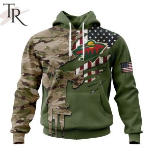 Custom Name And Number NHL Minnesota Wild Special Camo Skull Design Hoodie