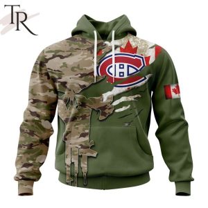 Custom Name And Number NHL Montreal Canadiens Special Camo Skull Design Hoodie