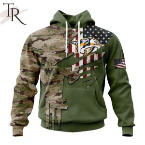 Custom Name And Number NHL Nashville Predators Special Camo Skull Design Hoodie