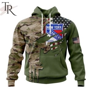 Custom Name And Number NHL New York Rangers Special Camo Skull Design Hoodie