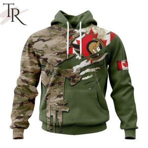 Custom Name And Number NHL Ottawa Senators Special Camo Skull Design Hoodie