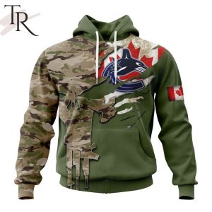 Custom Name And Number NHL Vancouver Canucks Special Camo Skull Design Hoodie