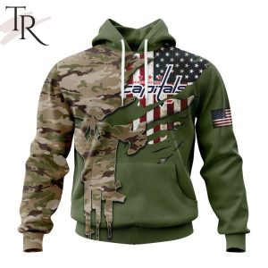 Custom Name And Number NHL Washington Capitals Special Camo Skull Design Hoodie