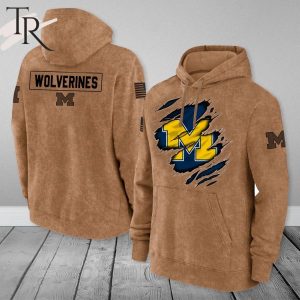 Michigan Wolverines NCAA Salute To Service Club Pullover  – Brown – Hoodie