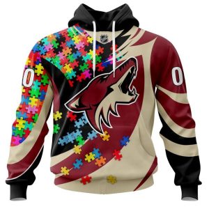 NHL Arizona Coyotes Autism Awareness Personalized Name & Number 3D Hoodie