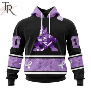 NHL Arizona Coyotes Special Black And Lavender Hockey Fight Cancer Design Personalized Hoodie