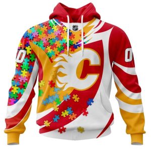 NHL Calgary Flames Autism Awareness Personalized Name & Number 3D Hoodie