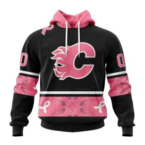 NHL Calgary Flames Personalized Specialized Design In Classic Style With Paisley! WE WEAR PINK BREAST CANCER Hoodie