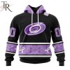 NHL Carolina Hurricanes Special Black And Lavender Hockey Fight Cancer Design Personalized Hoodie