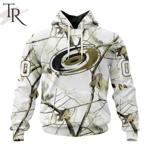 NHL Carolina Hurricanes Special White Winter Hunting Camo Design Hoodie