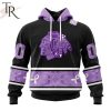 NHL Chicago Blackhawks Special Black And Lavender Hockey Fight Cancer Design Personalized Hoodie