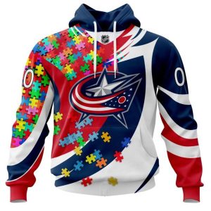 NHL Columbus Blue Jackets Autism Awareness Personalized Name & Number 3D Hoodie