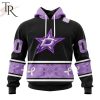 NHL Dallas Stars Special Black And Lavender Hockey Fight Cancer Design Personalized Hoodie