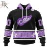 NHL Detroit Red Wings Special Black And Lavender Hockey Fight Cancer Design Personalized Hoodie