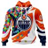 NHL Edmonton Oilers Autism Awareness Personalized Name & Number 3D Hoodie