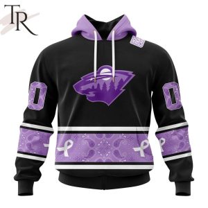 NHL Minnesota Wild Special Black And Lavender Hockey Fight Cancer Design Personalized Hoodie