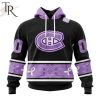 NHL Montreal Canadiens Special Black And Lavender Hockey Fight Cancer Design Personalized Hoodie