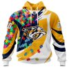 NHL Nashville Predators Autism Awareness Personalized Name & Number 3D Hoodie