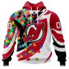 NHL New Jersey Devils Autism Awareness Personalized Name & Number 3D Hoodie