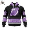 NHL New Jersey Devils Special Black And Lavender Hockey Fight Cancer Design Personalized Hoodie