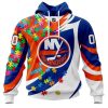 NHL New York Islanders Autism Awareness Personalized Name & Number 3D Hoodie