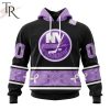 NHL New York Islanders Special Black And Lavender Hockey Fight Cancer Design Personalized Hoodie