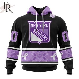 NHL New York Rangers Special Black And Lavender Hockey Fight Cancer Design Personalized Hoodie