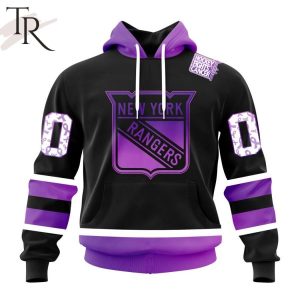 NHL New York Rangers Special Black Hockey Fights Cancer Kits Hoodie