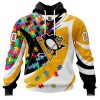 NHL Pittsburgh Penguins Autism Awareness Personalized Name & Number 3D Hoodie