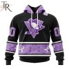 NHL Pittsburgh Penguins Special Black And Lavender Hockey Fight Cancer Design Personalized Hoodie