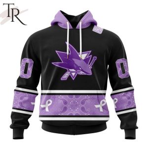 NHL San Jose Sharks Special Black And Lavender Hockey Fight Cancer Design Personalized Hoodie