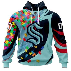 NHL Seattle Kraken Autism Awareness Personalized Name & Number 3D Hoodie