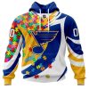 NHL St. Louis Blues Autism Awareness Personalized Name & Number 3D Hoodie