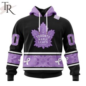 NHL Toronto Maple Leafs Special Black And Lavender Hockey Fight Cancer Design Personalized Hoodie