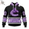 NHL Vancouver Canucks Special Black And Lavender Hockey Fight Cancer Design Personalized Hoodie