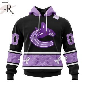 NHL Vancouver Canucks Special Black And Lavender Hockey Fight Cancer Design Personalized Hoodie