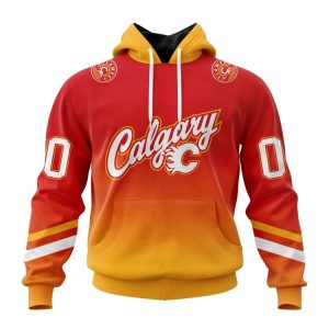 Persionalized NHL Calgary Flames Special Retro Gradient Design Hoodie