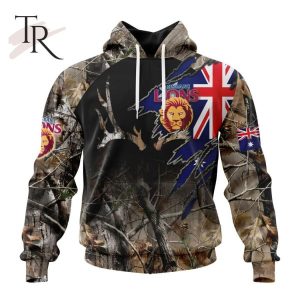 Personalized AFL Brisbane Lions Special Camo Realtree Hunting Hoodie 3D