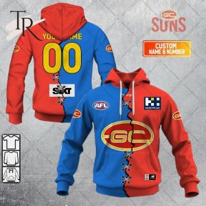 Personalized Guernsey Mix V2 AFL Gold Coast Suns Hoodie 3D