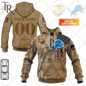 Personalized NFL Detroit Lions Marine Corps Camo Hoodie