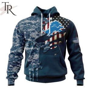 Personalized NFL Detroit Lions Special Navy Camo Veteran Design Hoodie