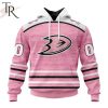 Personalized NHL Anaheim Ducks Special Pink Fight Breast Cancer Design Hoodie