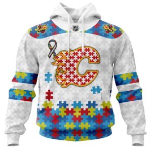 Personalized NHL Calgary Flames Autism Awareness 3D Hoodie