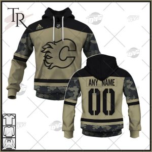 Personalized NHL Calgary Flames Camo Military Appreciation Team Authentic Custom Practice Jersey Hoodie 3D